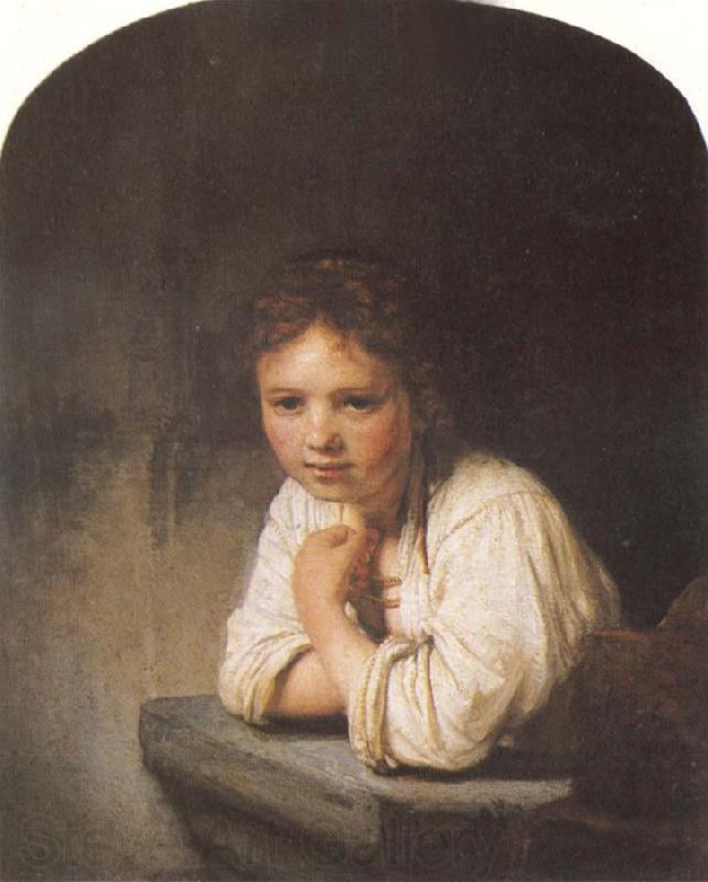 REMBRANDT Harmenszoon van Rijn A Young Girl Leaning on a Window Sill Norge oil painting art